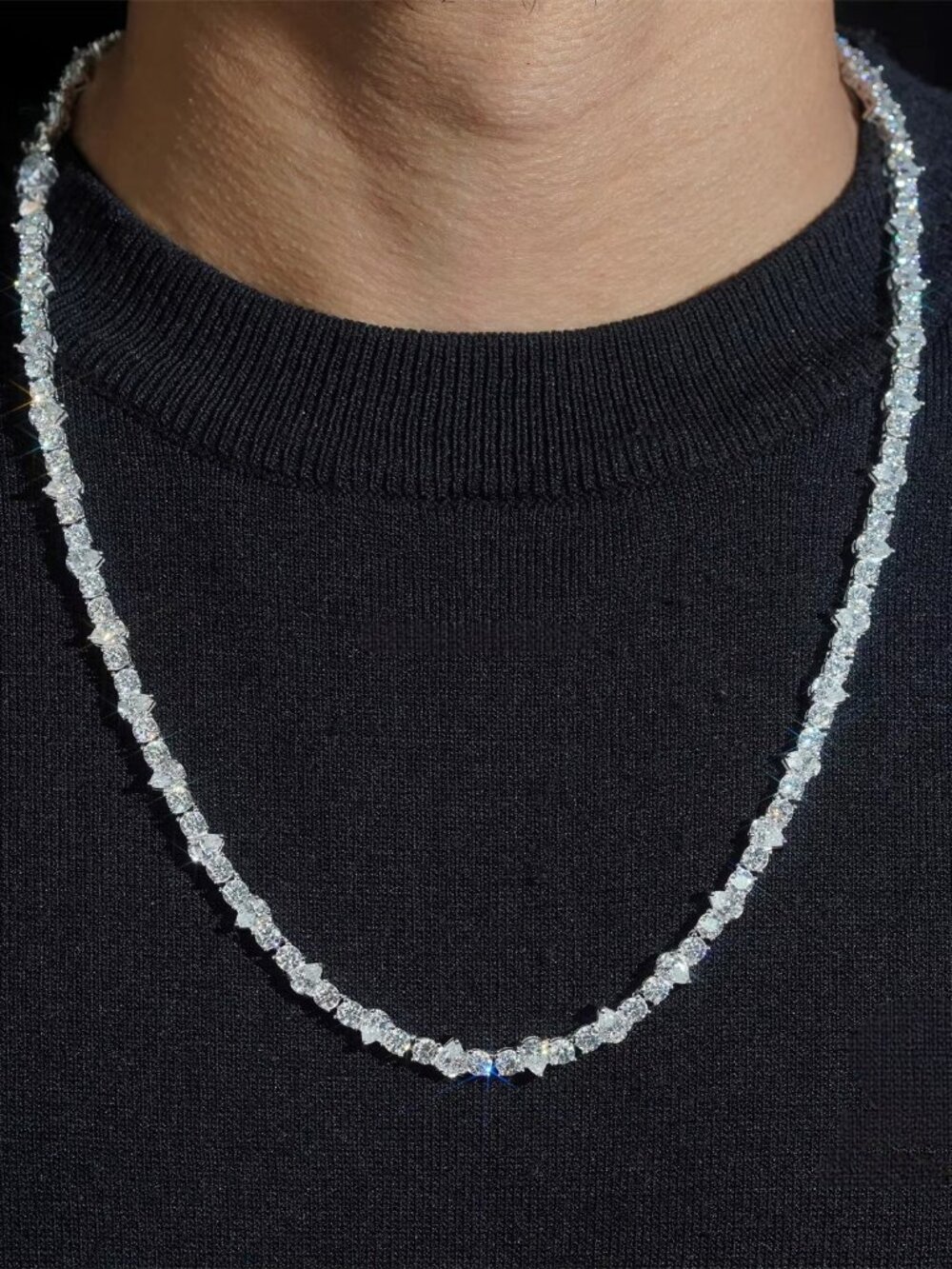 4MM Pear Tennis VVS Moissanite Tennis Necklace| Solid 925 Silver | GRA Certified